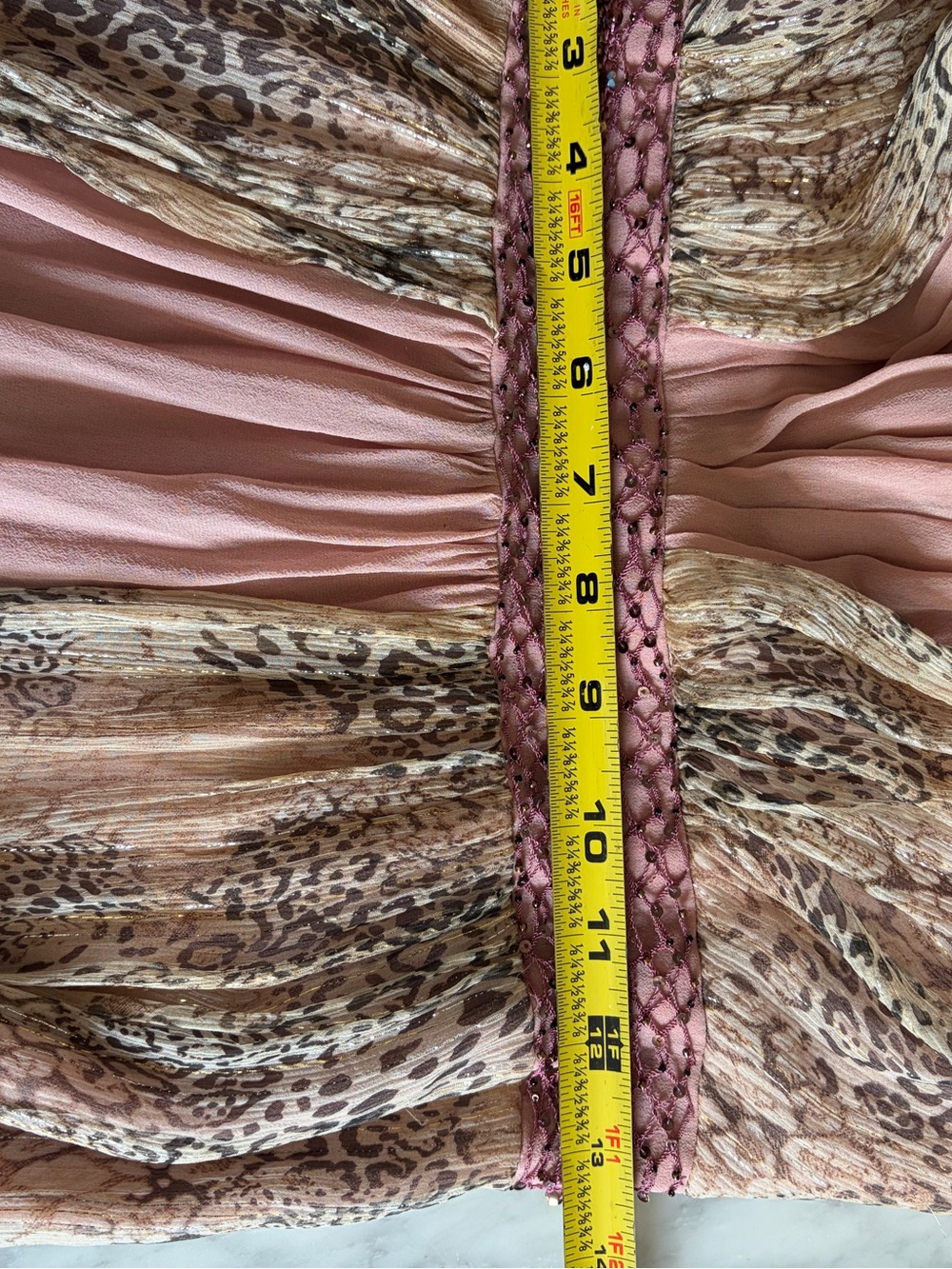 Kay Unger Blush/Gold‎ Beaded Silk Metallic Chiffon Goddess Gown Altered to Sz 4 - Picture 11 of 12